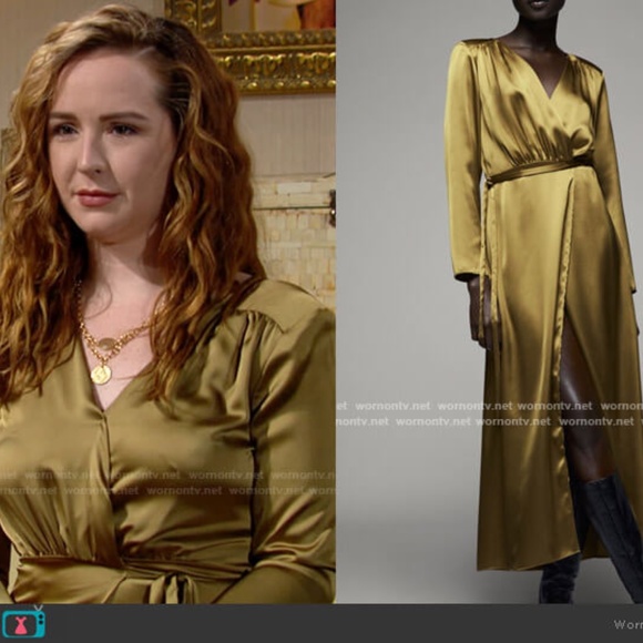 Elegant Gold Wrap Dress - Picture 8 of 16